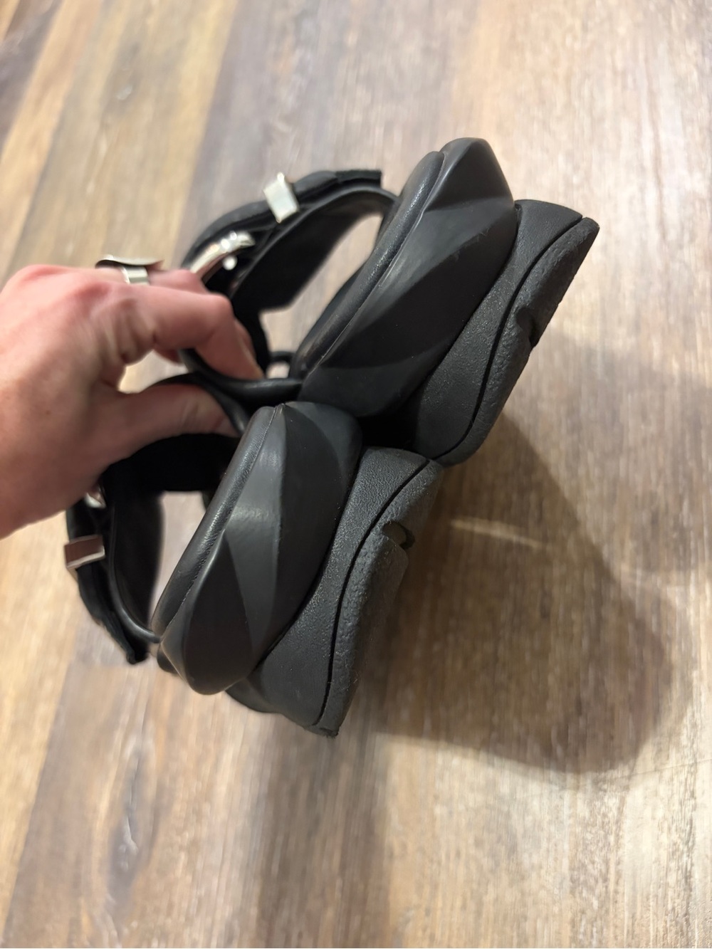 4CCCCEES - Mellow Glow Pure Black Goth Alt Chunky Platform Black Sandals - Picture 4 of 13